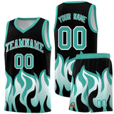 Custom Black Bright Green Hem Flame Pattern Fashion Sports Uniform Basketball jersey