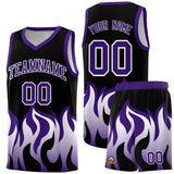 Custom Black Purple Hem Flame Pattern Fashion Sports Uniform Basketball jersey