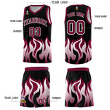 Custom Black Crimson Hem Flame Pattern Fashion Sports Uniform Basketball jersey