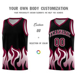 Custom Black Crimson Hem Flame Pattern Fashion Sports Uniform Basketball jersey
