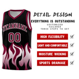 Custom Black Crimson Hem Flame Pattern Fashion Sports Uniform Basketball jersey