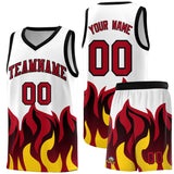 Custom White Red Hem Flame Pattern Fashion Sports Uniform Basketball jersey