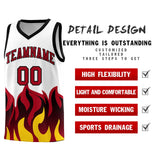 Custom White Red Hem Flame Pattern Fashion Sports Uniform Basketball jersey