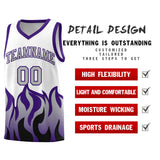 Custom White Purple Hem Flame Pattern Fashion Sports Uniform Basketball jersey