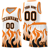 Custom White Orange Hem Flame Pattern Fashion Sports Uniform Basketball jersey