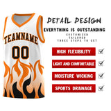 Custom White Orange Hem Flame Pattern Fashion Sports Uniform Basketball jersey