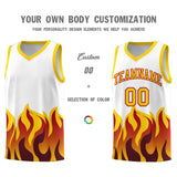 Custom White Gold Hem Flame Pattern Fashion Sports Uniform Basketball jersey