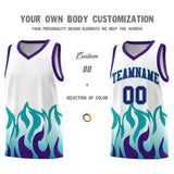 Custom White Aqua Hem Flame Pattern Fashion Sports Uniform Basketball jersey