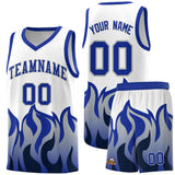 Custom White Royal Hem Flame Pattern Fashion Sports Uniform Basketball jersey
