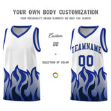 Custom White Royal Hem Flame Pattern Fashion Sports Uniform Basketball jersey