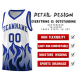 Custom White Royal Hem Flame Pattern Fashion Sports Uniform Basketball jersey