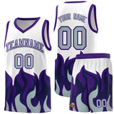 Custom White Purple Hem Flame Pattern Fashion Sports Uniform Basketball jersey