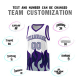 Custom White Purple Hem Flame Pattern Fashion Sports Uniform Basketball jersey