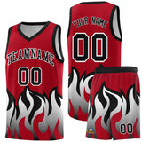 Custom Red Black Hem Flame Pattern Fashion Sports Uniform Basketball jersey