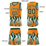 Custom Orange Hunter Green Hem Flame Pattern Fashion Sports Uniform Basketball jersey