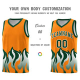 Custom Orange Hunter Green Hem Flame Pattern Fashion Sports Uniform Basketball jersey