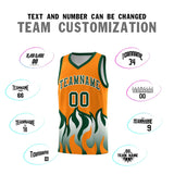 Custom Orange Hunter Green Hem Flame Pattern Fashion Sports Uniform Basketball jersey