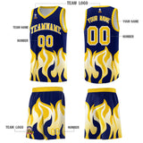 Custom Navy Gold Hem Flame Pattern Fashion Sports Uniform Basketball jersey