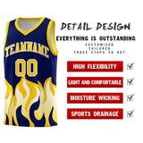 Custom Navy Gold Hem Flame Pattern Fashion Sports Uniform Basketball jersey