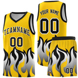 Custom Gold Black Hem Flame Pattern Fashion Sports Uniform Basketball jersey
