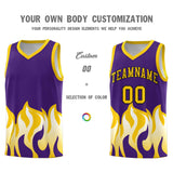 Custom Purple Gold Hem Flame Pattern Fashion Sports Uniform Basketball jersey