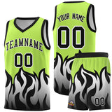 Custom Neon Green Black Hem Flame Pattern Fashion Sports Uniform Basketball jersey