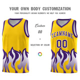Custom Yellow Purple Hem Flame Pattern Fashion Sports Uniform Basketball jersey
