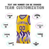 Custom Yellow Purple Hem Flame Pattern Fashion Sports Uniform Basketball jersey