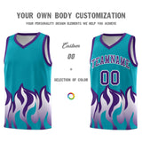 Custom Aqua Purple Hem Flame Pattern Fashion Sports Uniform Basketball jersey