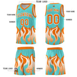 Custom Bright Green Orange Hem Flame Pattern Fashion Sports Uniform Basketball jersey