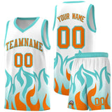 Custom White Orange Hem Flame Pattern Fashion Sports Uniform Basketball jersey