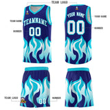 Custom Royal Sky Blue Hem Flame Pattern Fashion Sports Uniform Basketball jersey