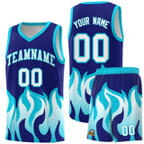 Custom Royal Sky Blue Hem Flame Pattern Fashion Sports Uniform Basketball jersey