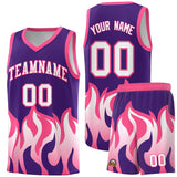 Custom Purple Pink Hem Flame Pattern Fashion Sports Uniform Basketball jersey