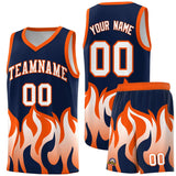Custom Navy Orange Hem Flame Pattern Fashion Sports Uniform Basketball jersey
