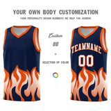 Custom Navy Orange Hem Flame Pattern Fashion Sports Uniform Basketball jersey