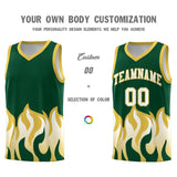 Custom Kelly Green Old Gold Hem Flame Pattern Fashion Sports Uniform Basketball jersey