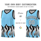 Custom Light Blue Black Hem Flame Pattern Fashion Sports Uniform Basketball jersey