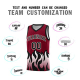 Custom Crimson Black Hem Flame Pattern Fashion Sports Uniform Basketball jersey