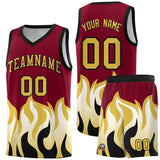 Custom Crimson Old Gold Hem Flame Pattern Fashion Sports Uniform Basketball jersey