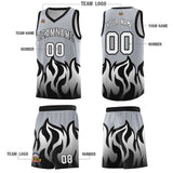 Custom Gray Black Hem Flame Pattern Fashion Sports Uniform Basketball jersey