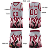 Custom Gray Crimson Hem Flame Pattern Fashion Sports Uniform Basketball jersey