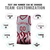 Custom Gray Crimson Hem Flame Pattern Fashion Sports Uniform Basketball jersey