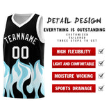 Custom Black Sky Blue Hem Flame Pattern Fashion Sports Uniform Basketball jersey