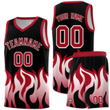 Custom Black Red Hem Flame Pattern Fashion Sports Uniform Basketball jersey