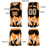Custom Black Orange Hem Flame Pattern Fashion Sports Uniform Basketball jersey