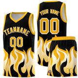 Custom Black Yellow Hem Flame Pattern Fashion Sports Uniform Basketball jersey