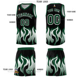 Custom Black Hunter Green Hem Flame Pattern Fashion Sports Uniform Basketball jersey