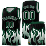 Custom Black Hunter Green Hem Flame Pattern Fashion Sports Uniform Basketball jersey