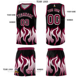 Custom Black Crimson Hem Flame Pattern Fashion Sports Uniform Basketball jersey